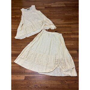 Donna Vinci Womens 100% Linen Outfit Skirt & Sleeveless Dress Flowy Lagenlook XL